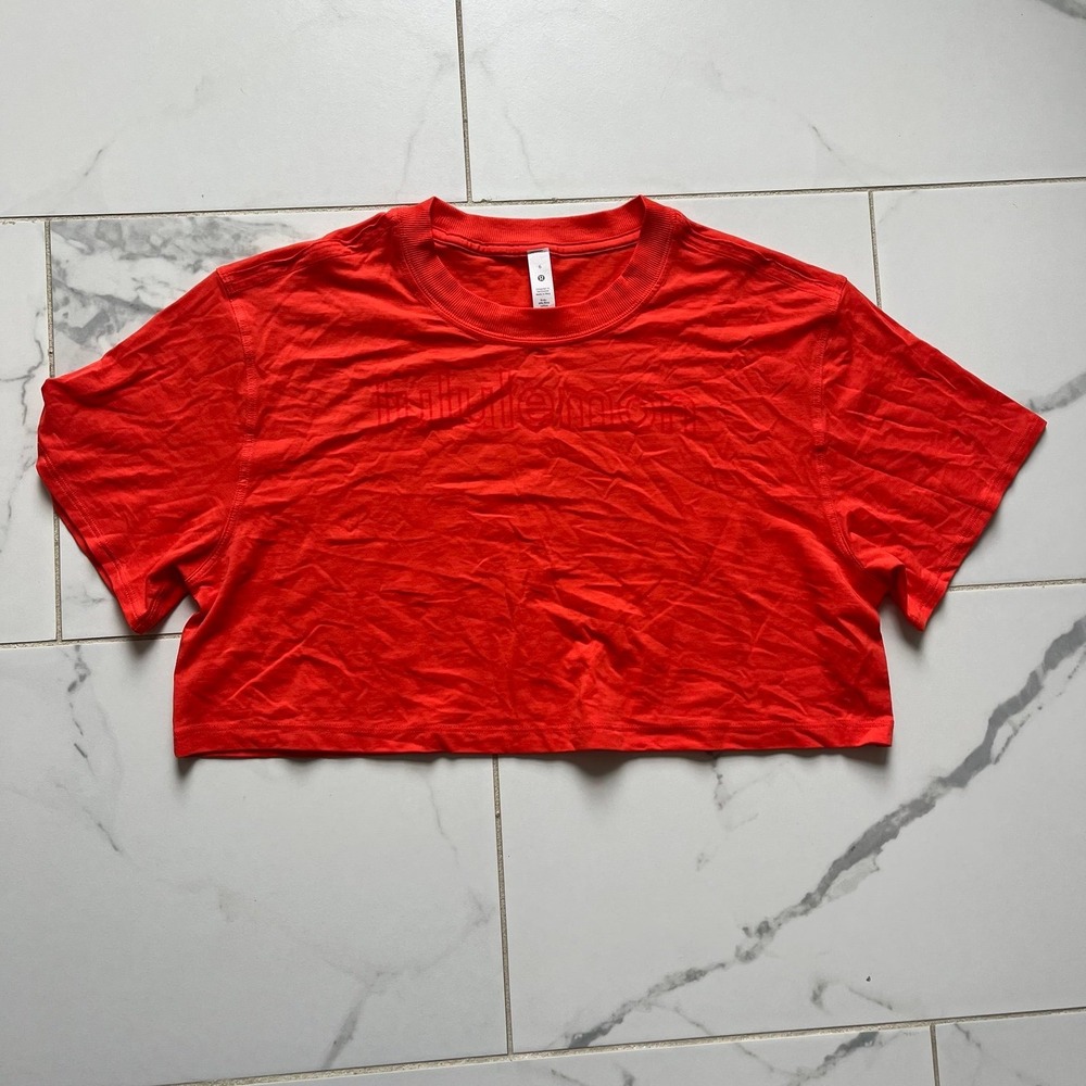 Lululemon all yours logo graphic crop top orange color size 6